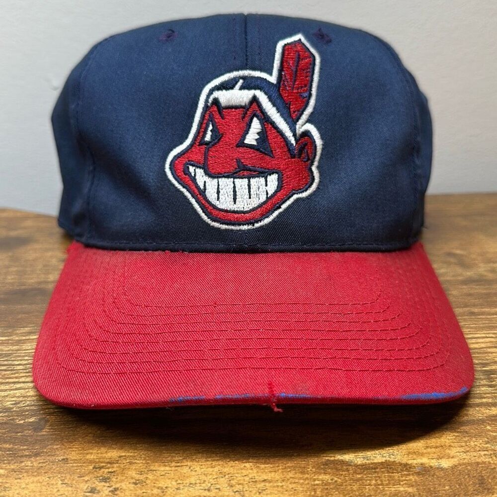 VINTAGE‎ Cleveland Indians Hat Cap Mens Snap Back Blue Red Baseball MLB